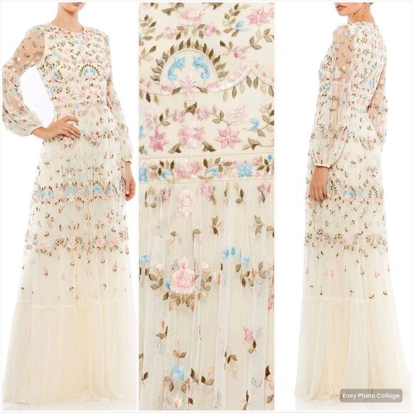 Mac Duggal Dresses & Skirts - Mac Duggal 35111 Womens Ivory Embroidered Blouson Sleeve Boho Gown Dress